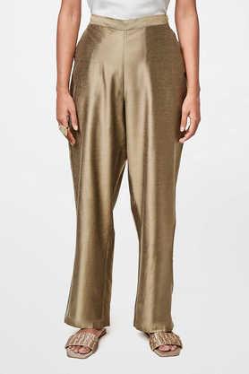 solid regular fit viscose women's casual wear pant - gold