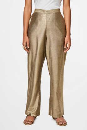 solid regular fit viscose women's casual wear pant - gold