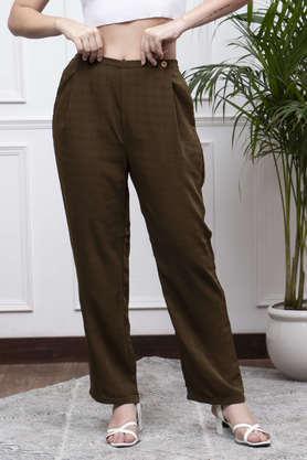 solid regular fit viscose women's casual wear trouser - green