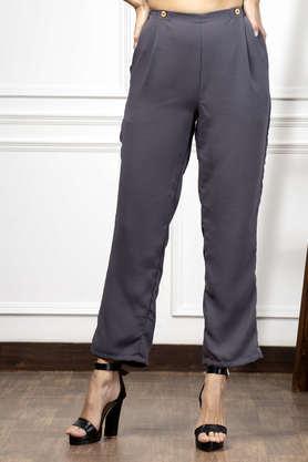 solid regular fit viscose women's casual wear trouser - grey