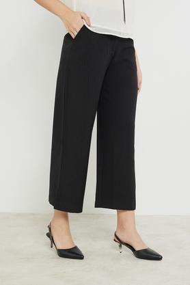 solid regular fit women's formal wear trouser - black