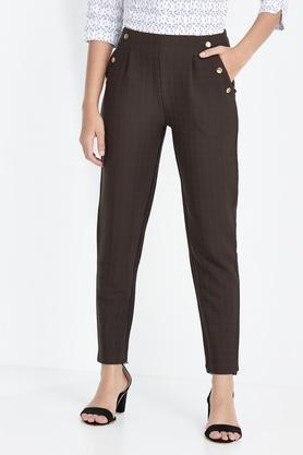 solid regular fit women's formal wear trousers - brown