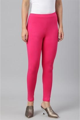 solid regular length cotton knit women's tights - dark pink
