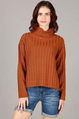 solid regular neck acrylic women's pullover - tan
