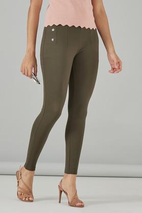 solid regular nr roma women's treggings - olive