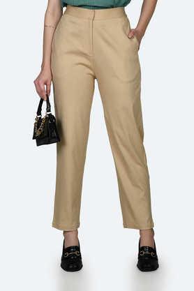 solid regular polyester blend women's formal wear pants - natural
