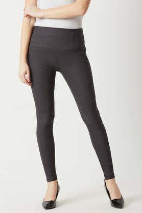 solid regular polyester women's treggings - dark grey