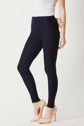 solid regular polyester women's treggings - navy