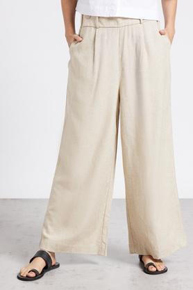 solid regular viscose linen women's casual wear culottes - natural