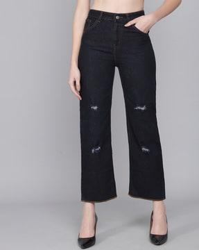 solid relaxed ankle length  jeans