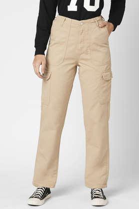 solid relaxed fit blended fabric women's casual wear pant - cream