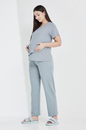 solid relaxed fit cotton stretch women's maternity wear pants - grey