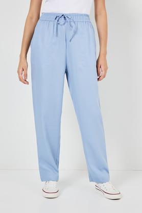 solid relaxed fit cotton women's casual wear pants - powder blue