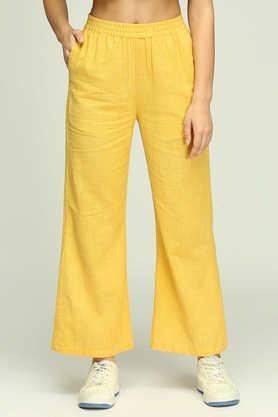 solid relaxed fit cotton women's casual wear pants - yellow