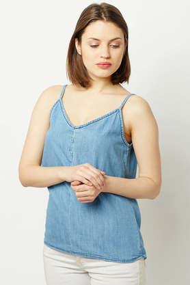 solid relaxed fit cotton women's casual wear top - blue