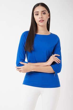 solid relaxed fit cotton women's casual wear top - blue
