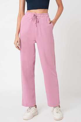 solid relaxed fit cotton women's casual wear trousers - dusty pink