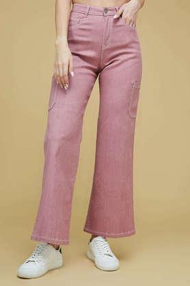 solid relaxed fit denim women's casual wear pants - dusty pink