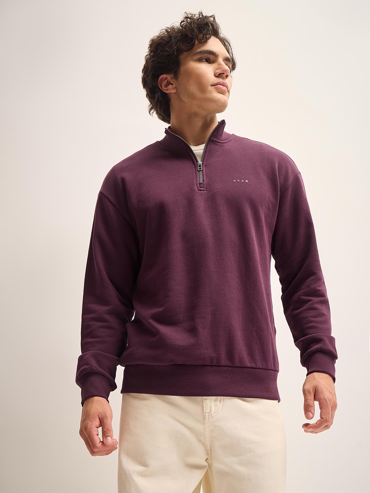 solid relaxed fit high neck sweatshirt