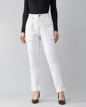 solid relaxed fit high rise jeans