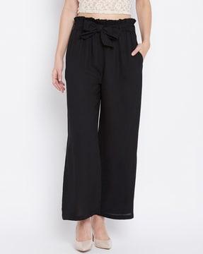 solid relaxed fit high rise trousers