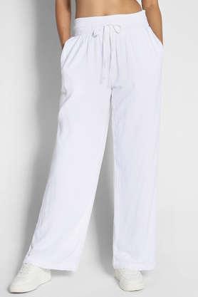 solid relaxed fit linen blend women's casual wear pants - white