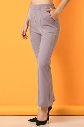 solid relaxed fit lycra women's casual wear trouser - lavender