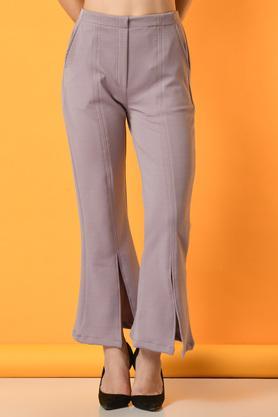 solid relaxed fit lycra women's casual wear trouser - lavender