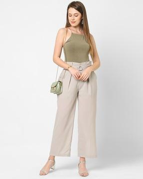 solid relaxed fit mid rise  trousers