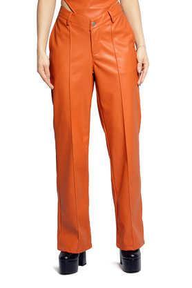 solid relaxed fit polyester women's casual wear pant - orange