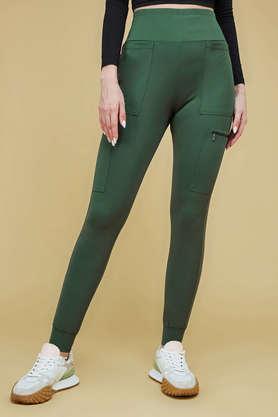 solid relaxed fit polyester women's casual wear pants - green