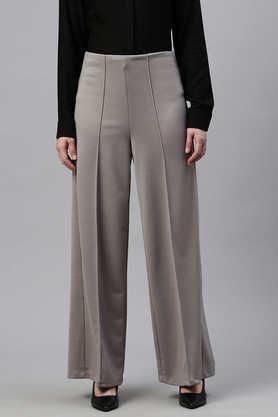 solid relaxed fit polyester women's casual wear trouser - ltgrey