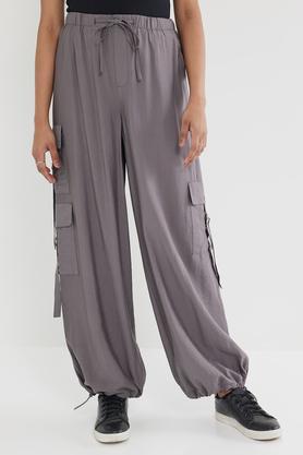 solid relaxed fit viscose women's casual wear pants - charcoal