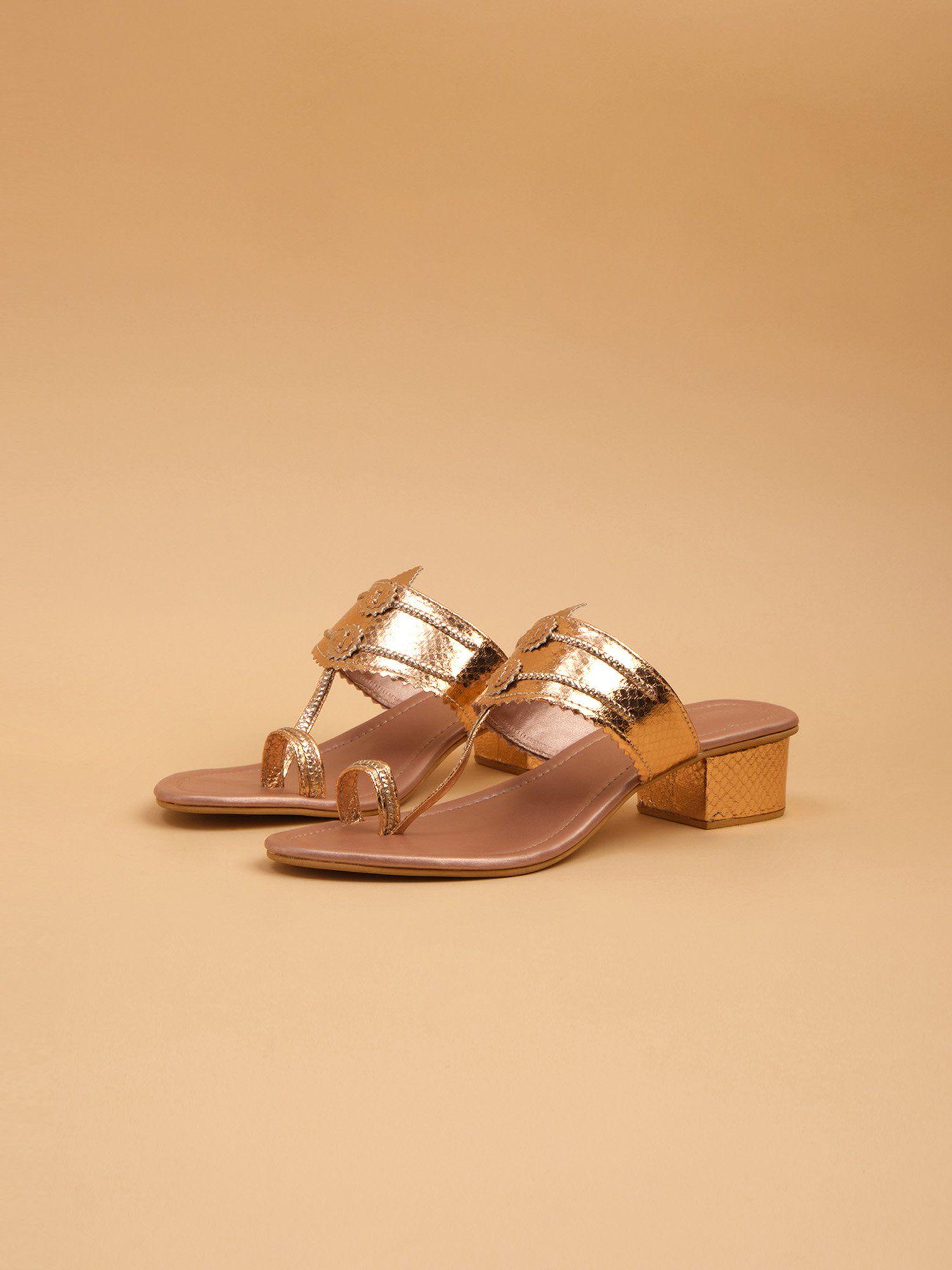 solid rose gold toran kolhapuri heels