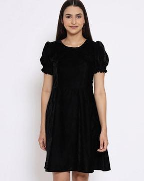 solid round-neck a-line dress