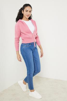 solid round neck acrylic women's casual wear pullover - pink