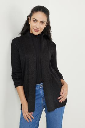 solid round neck acrylic women's winter wear sweater - black