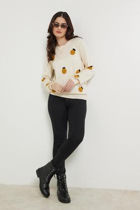 solid round neck acrylic women's winter wear sweater - off white