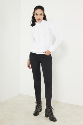 solid round neck acrylic women's winter wear sweater - white
