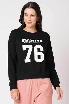 solid round neck blended fabric women's casual wear sweatshirt - black