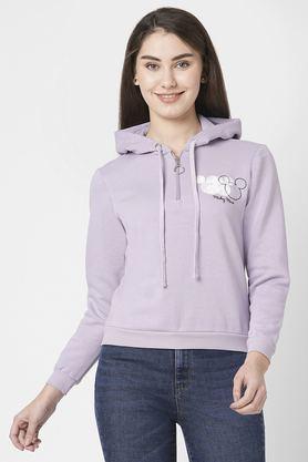 solid round neck blended fabric women's casual wear sweatshirt - lilac