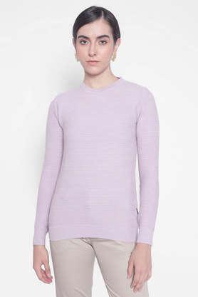solid round neck blended women's casual wear pullover - purple