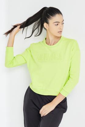 solid round neck cotton women's sweatshirts - lime green