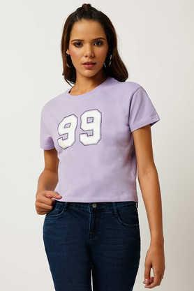 solid round neck cotton women's t-shirt - purple