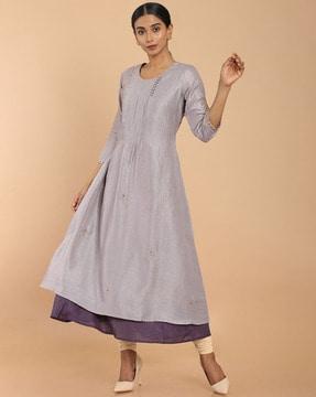 solid round neck flared kurta