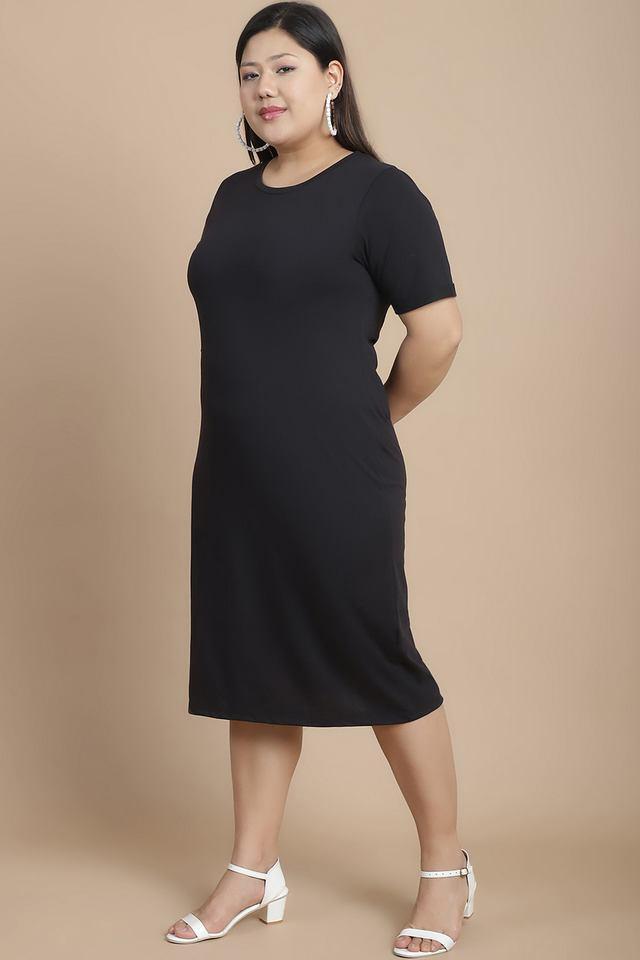 solid round neck jersey womens above knee dress