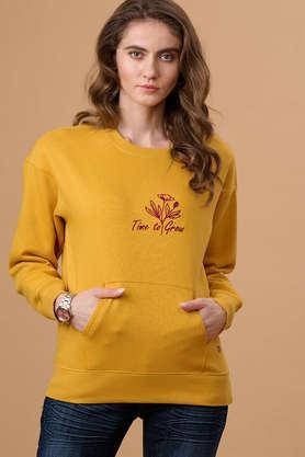 solid round neck polyester women's casual wear sweatshirt - mustard