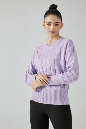 solid round neck polyester women's sweatshirt - lavender