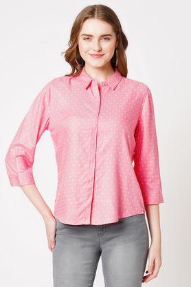 solid round neck rayon women's casual wear shirt - baby pink