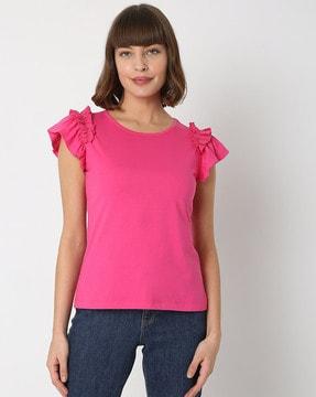 solid round neck slim fit top